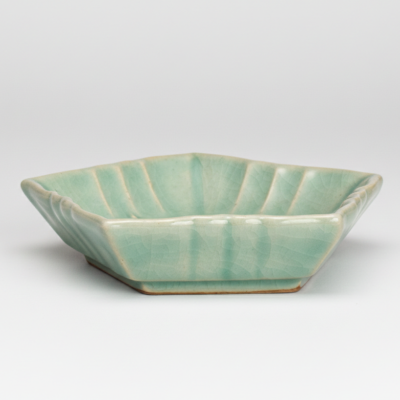 Goryeo (Korea) Celadon Incised “Gamyanggak” Pattern Pentagon Dish