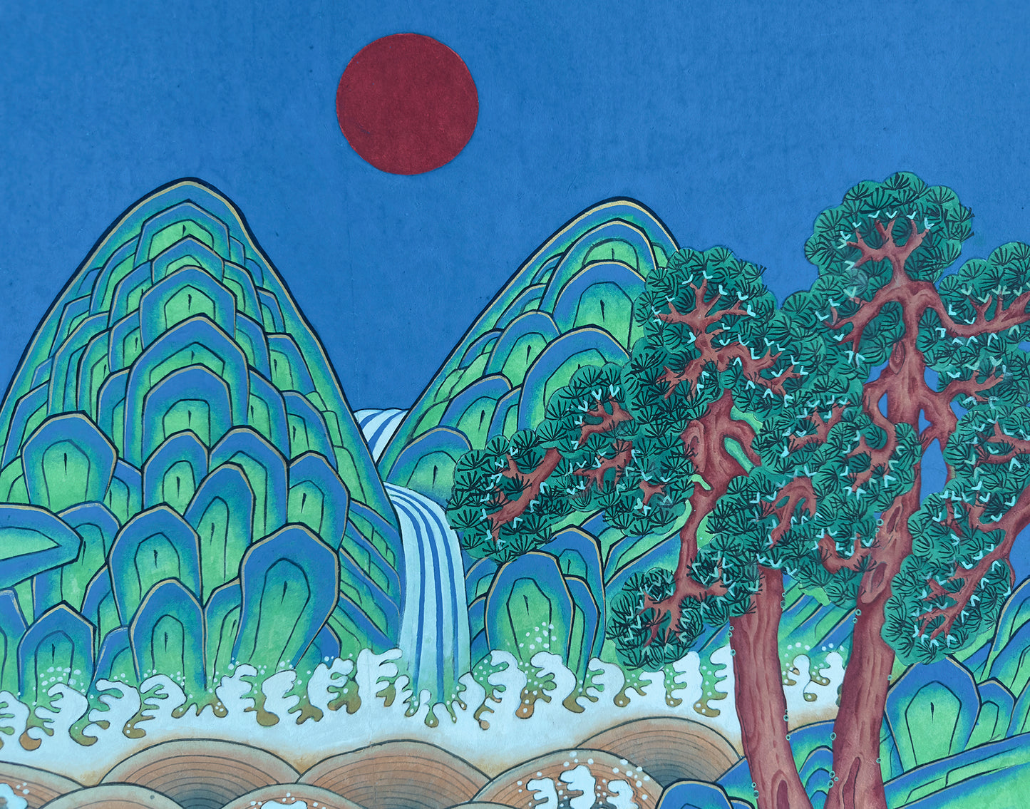 Ilwolobongdo (Sun, Moon, and Five Peaks) Hand Painted