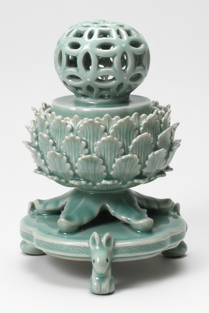 Replica of Goryeo (Korea) Celadon Openwork “Chilbo” Incense Burner (National Treasure No.95)