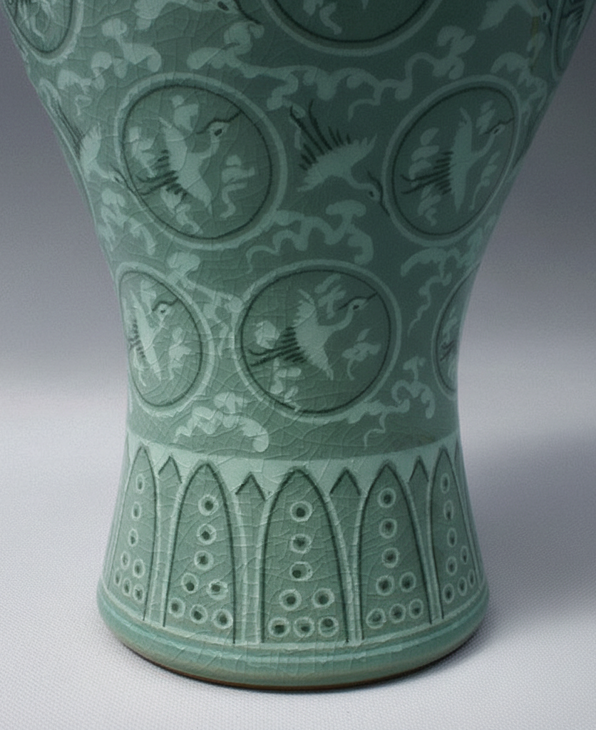Replica of Goryeo (Korea) Celadon Inlaid Maebyeong with Cloud and Crane Design (National Treasure No. 68) - MEDIUM SIZE